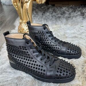 Christian Louboutin Louis Black Leather Spikes Sneakers